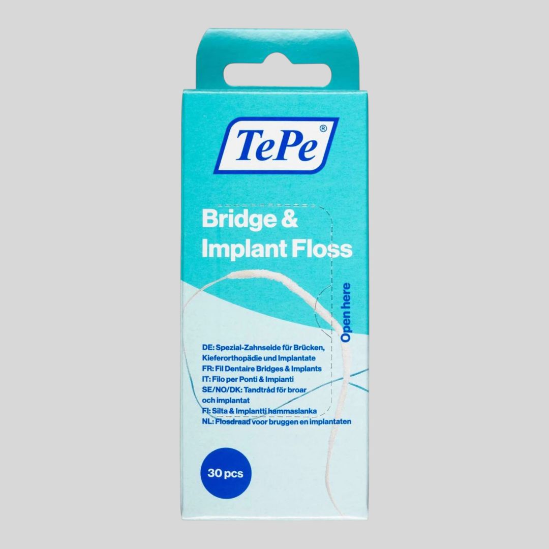 Зубная нить для имплантов, брекетов TePe Bridge&implant Floss, 30 готовых отрезков