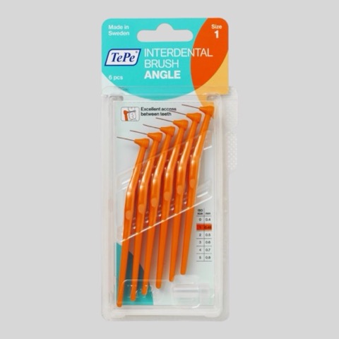 Угловые межзубные ёршики TePe Interdental Brush Angle, размер 1 (0,45 мм) 6 шт