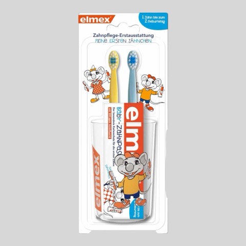 Набор Elmex Baby O-3 лет, (полноразмерная паста, 2 щётки и стакан)
